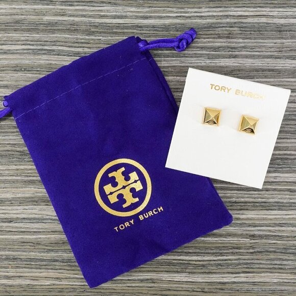 Tory Burch Pyramid Stud Earrings Gold OS - Picture 7 of 14